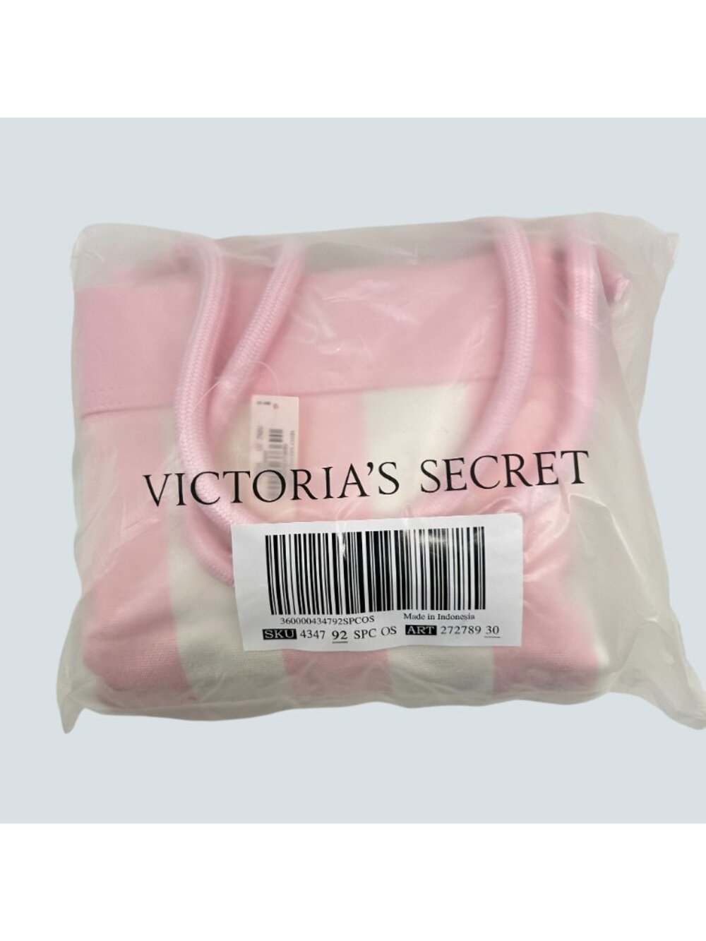 Victorias Secret Pink & White Striped Canvas Tote Bag With Rope Handles - Picture 2 of 6